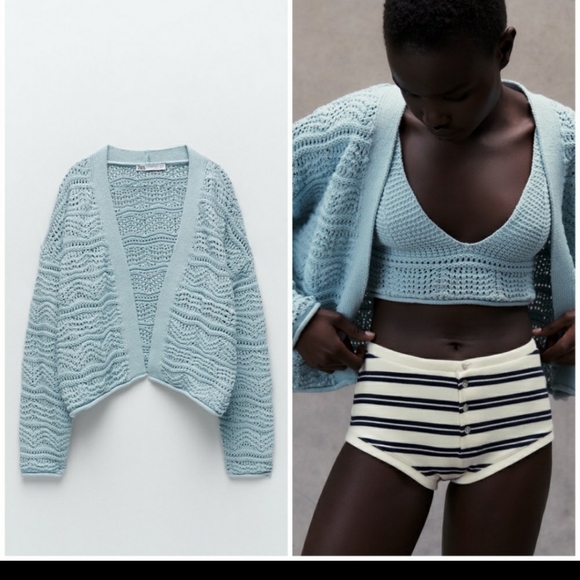 Zara Structured Knit Jacket Sweater 